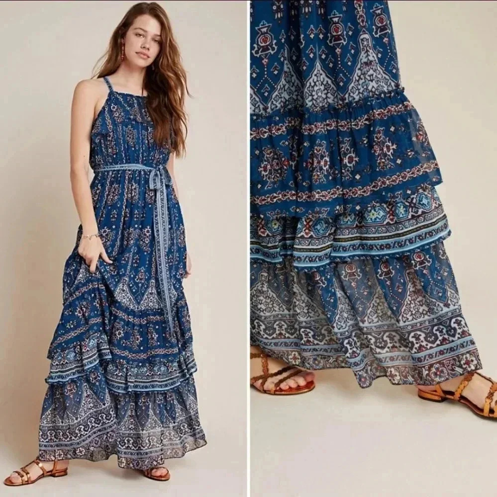 Nwt Anthropologie Sasha ruffle maxi dress.Size M - Picture 2 of 5